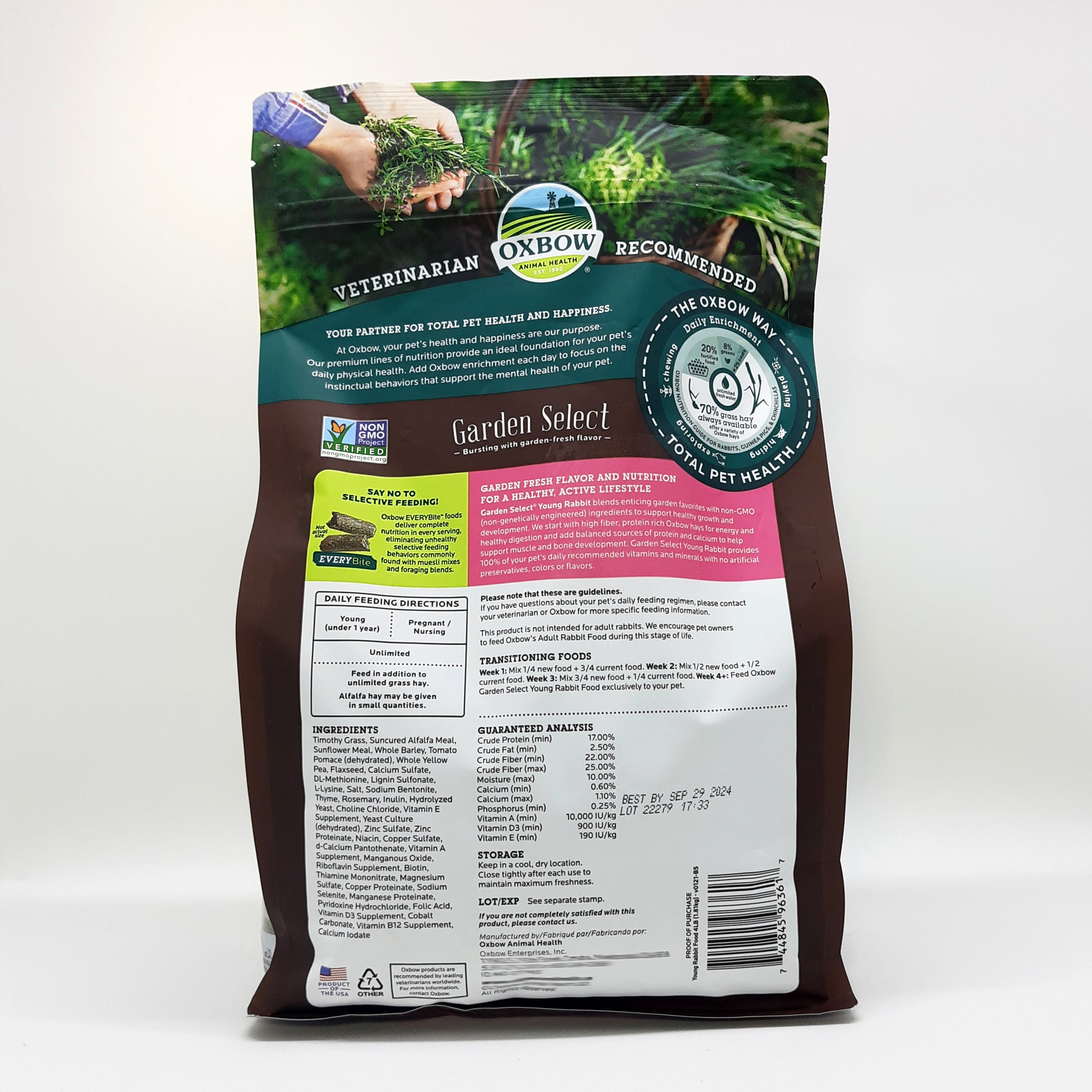 Alimento Para Conejo Joven Garden Oxbow 1.8Kg