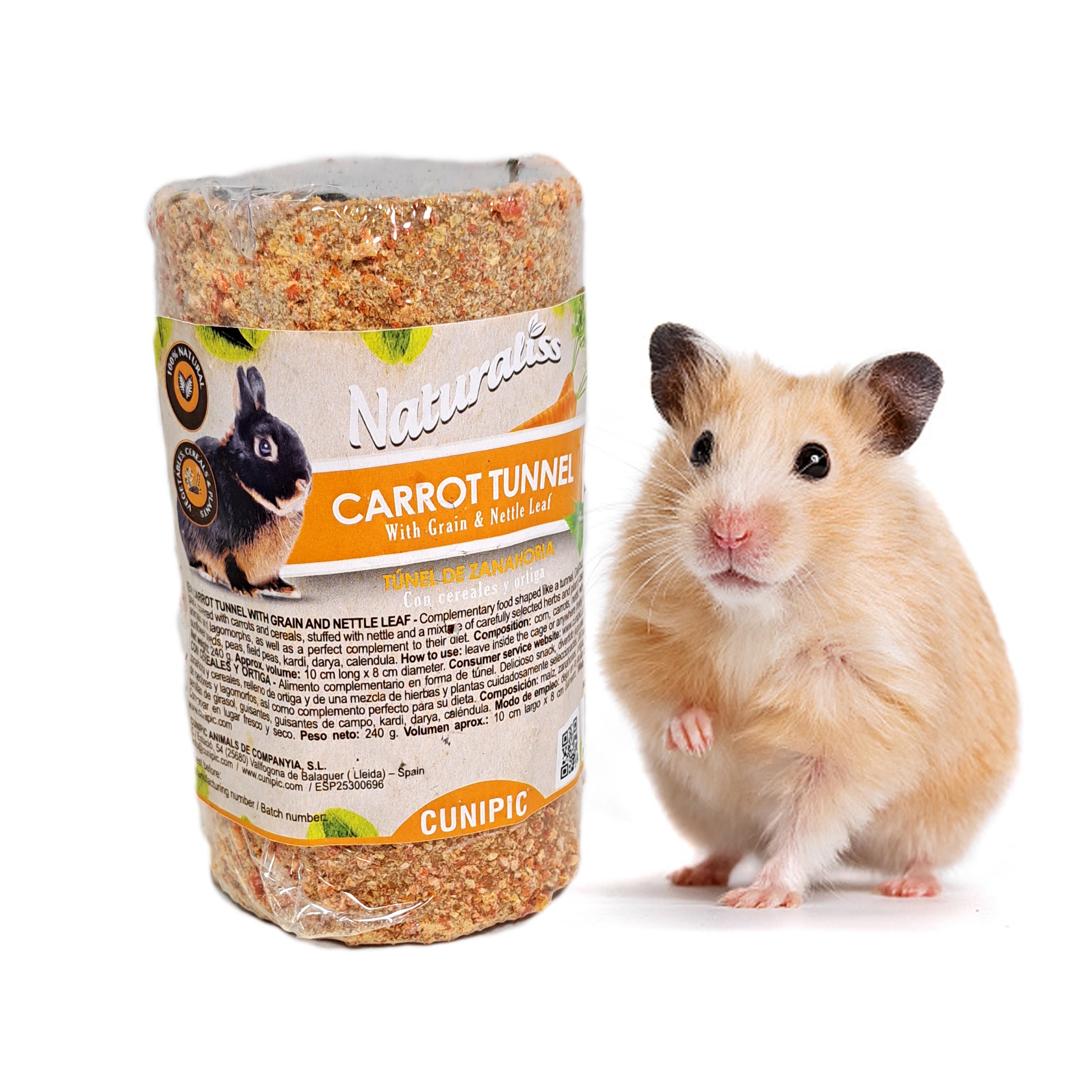 Túnel zanahoria con cereales y ortiga Hamster cunipic
