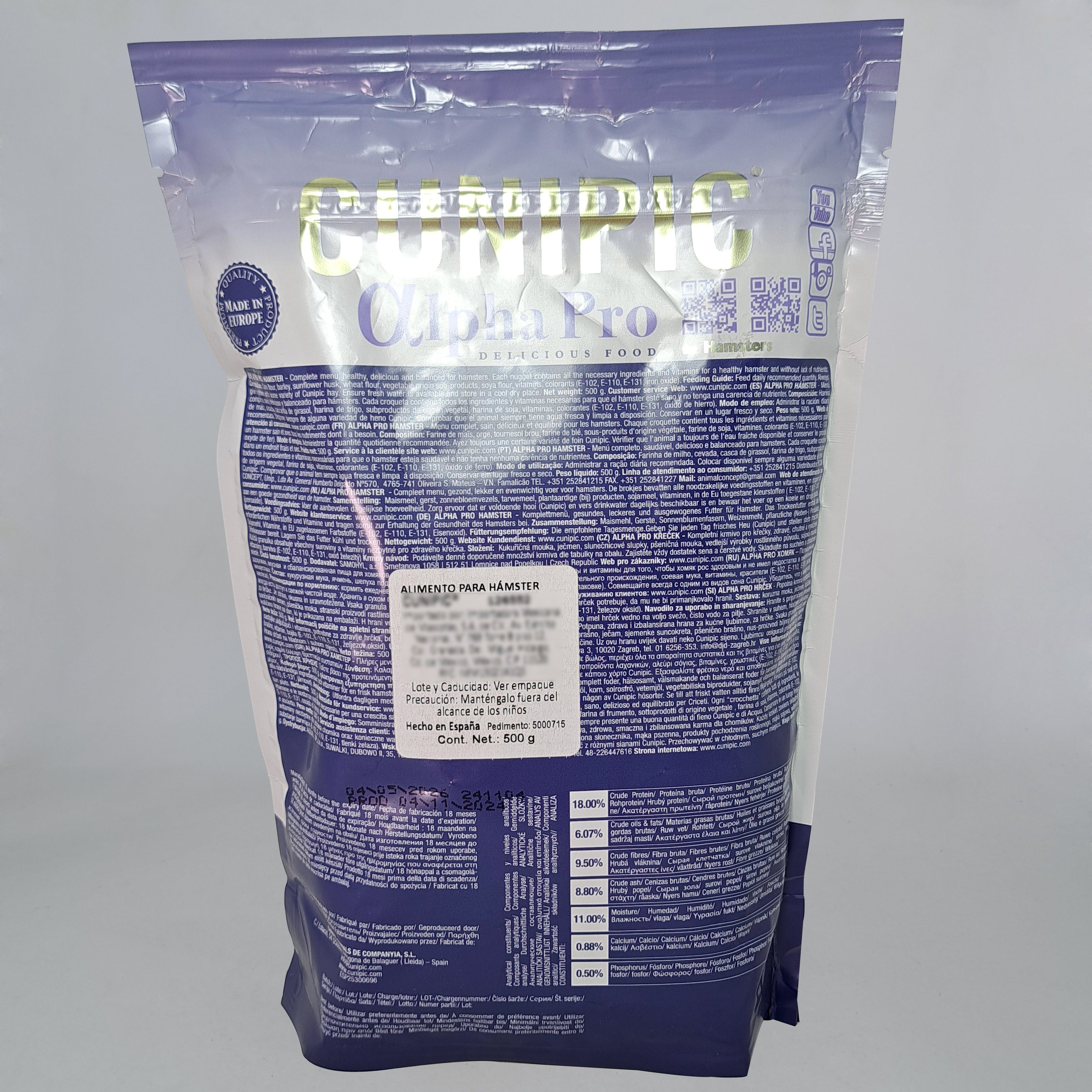 Alimento para Hamster Alpha Pro Cunipic 500gr
