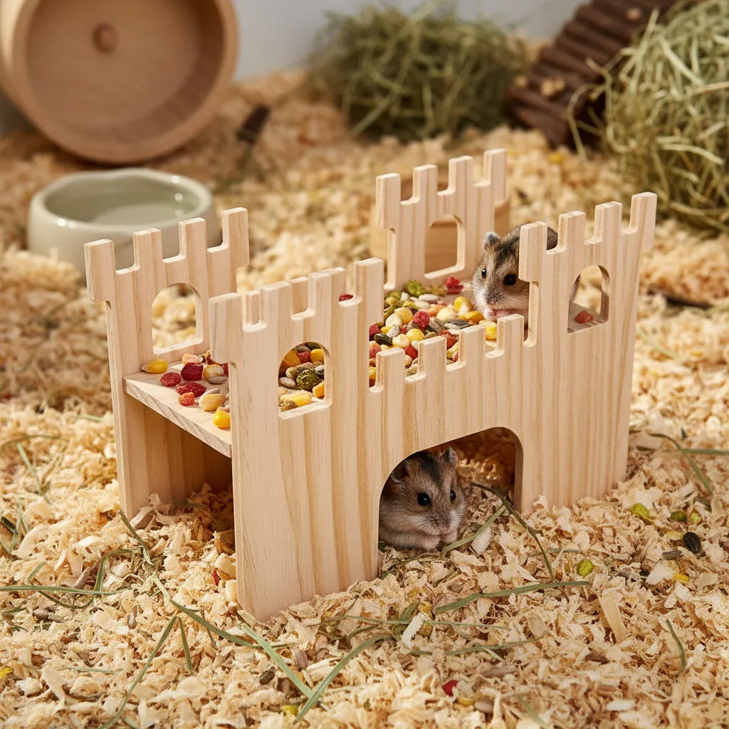 Castillo de madera de pino para Hamster